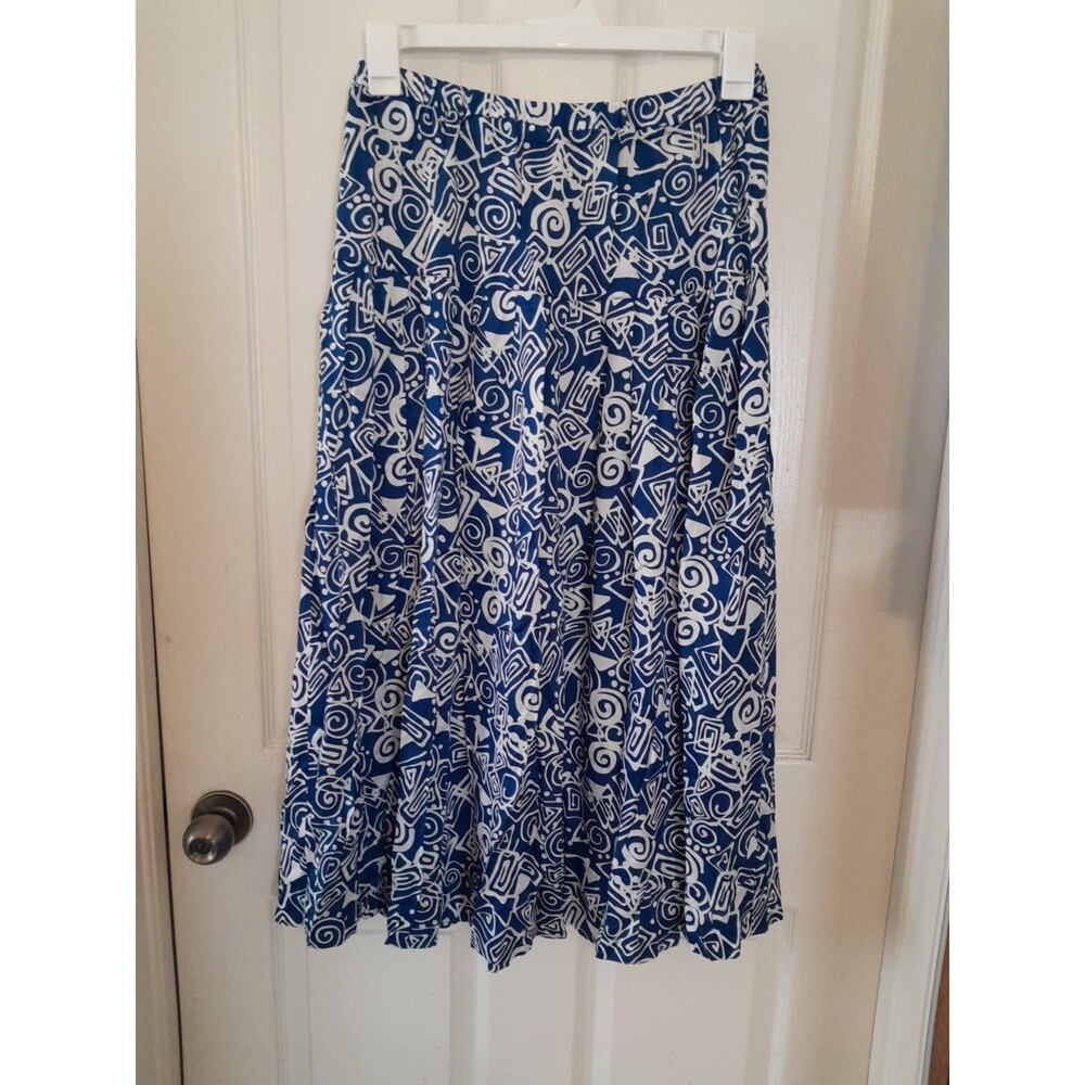 Wilroy Traveller 80s Women’s  12 Pull On Blue And White Below Knee Skirt. B32